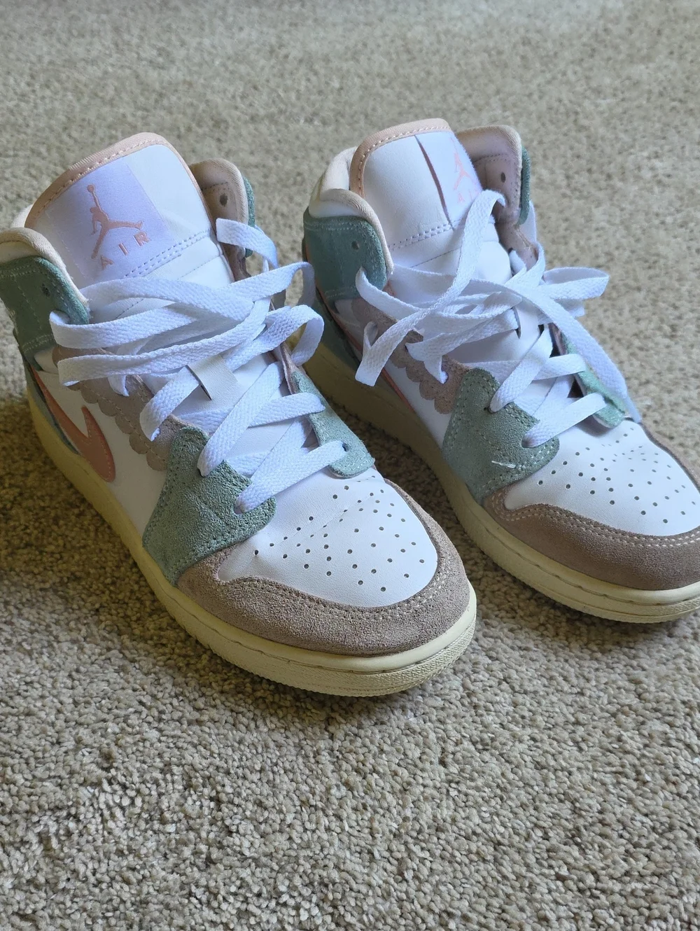 Jordan Kids Mid-Top Sneakers in White, Pink & Mint